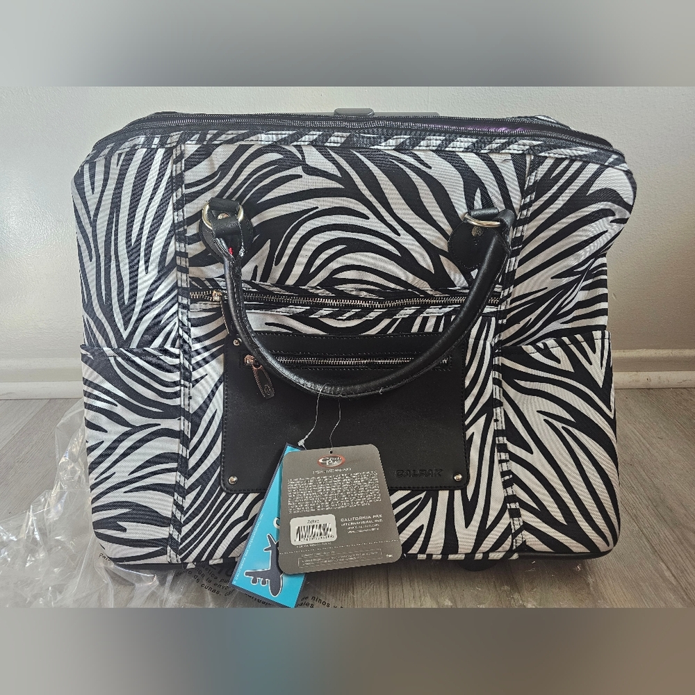 New With Tags Calpak Zanny 21” Rolling Tote Collection Zebra Print